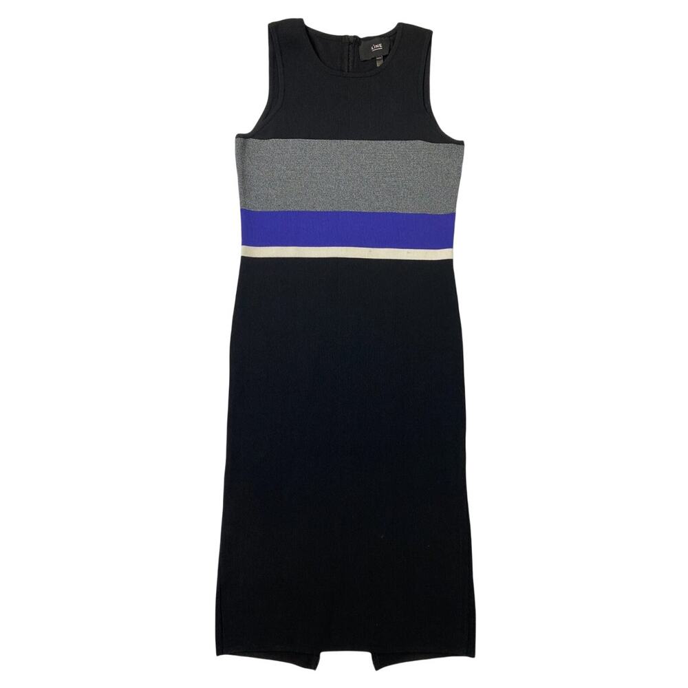 LINE Women's Color Block Back Zipper Sheath Minimalist Dress Black & Blue Size S